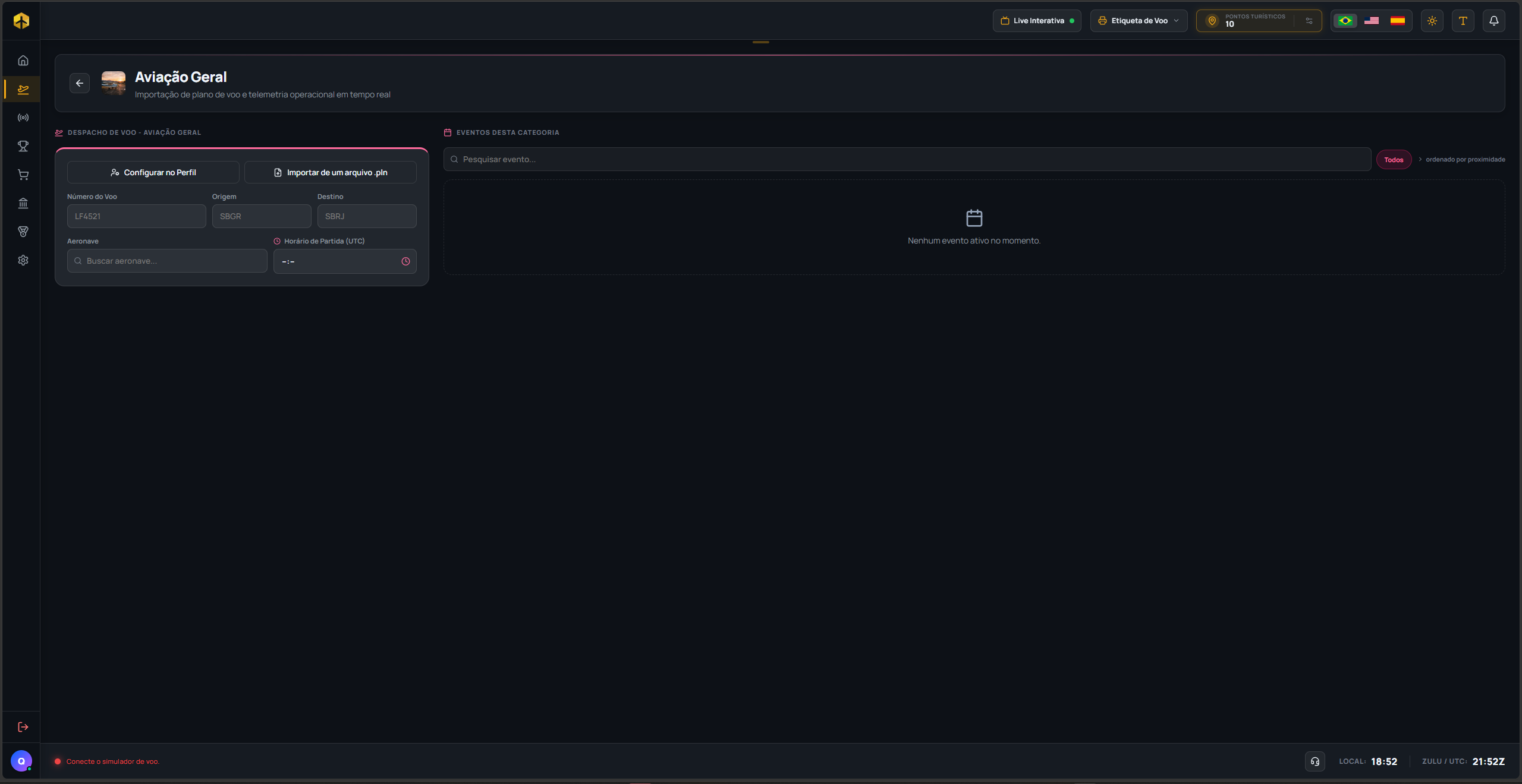 Flight dispatch form for a category, with the plan import options
