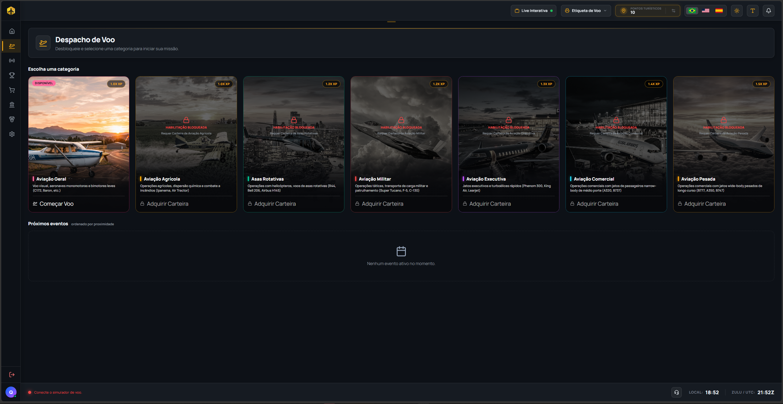 Flight Dispatch hub showing the 7 aviation categories