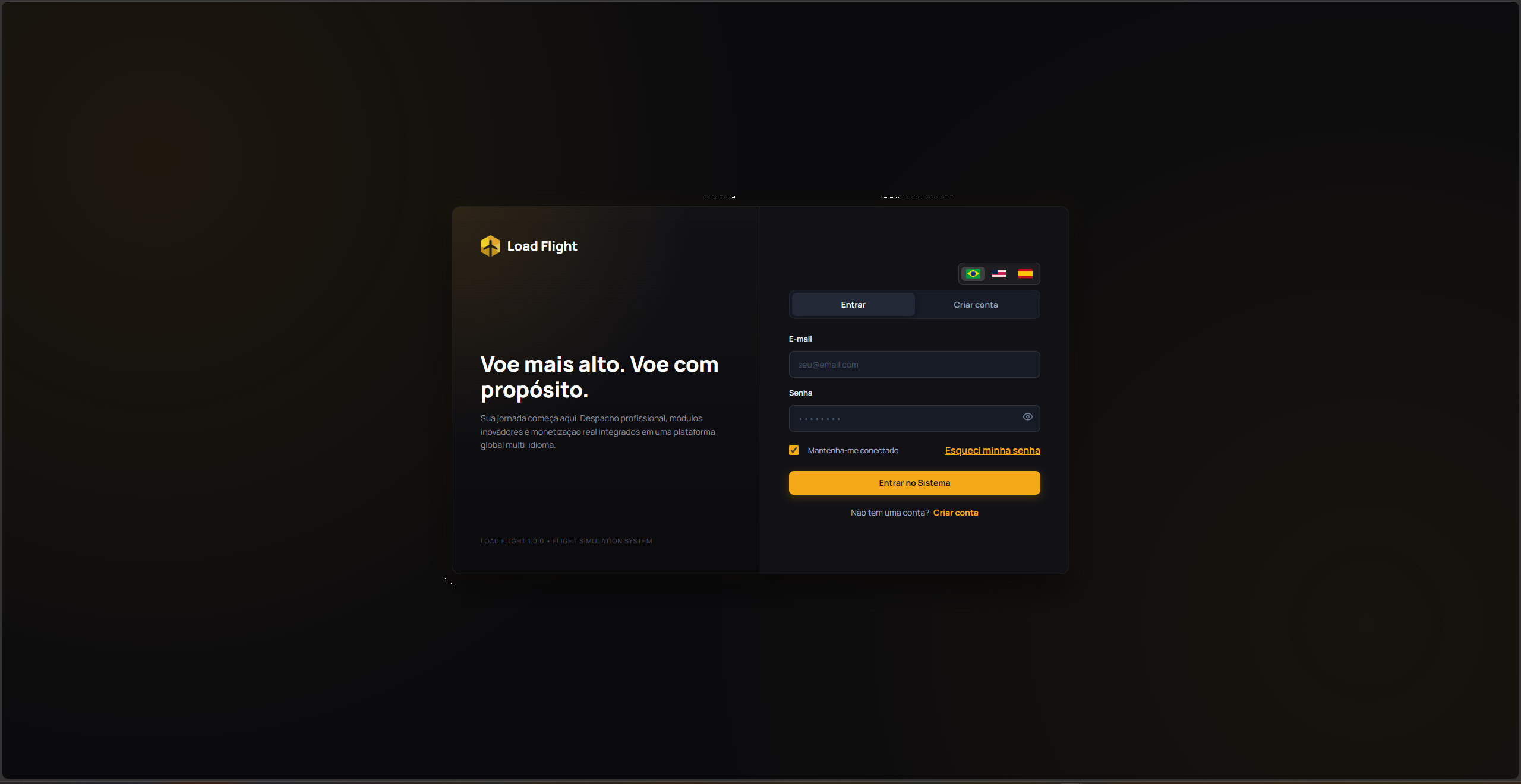 Load Flight login screen