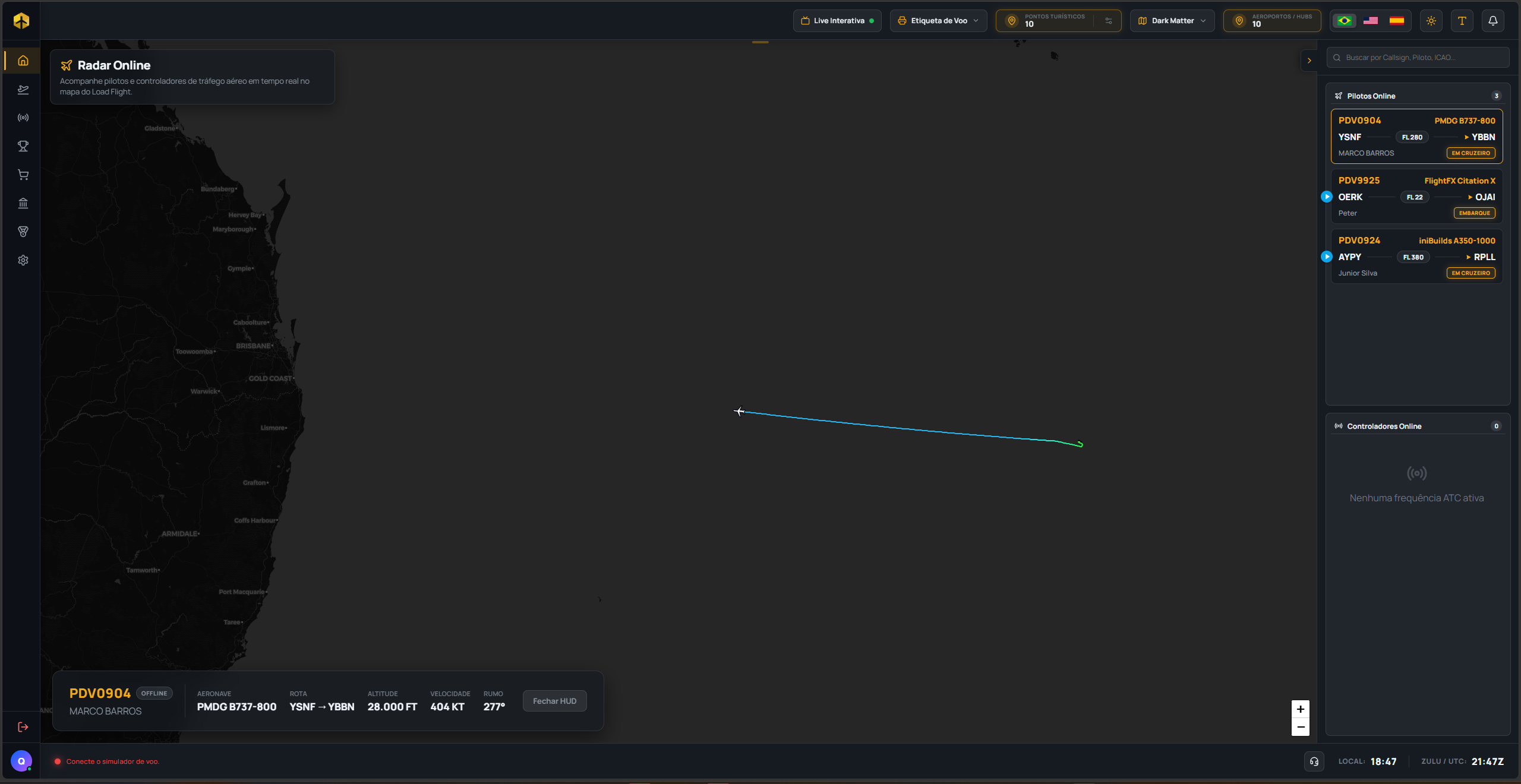 Floating HUD showing the details of a selected flight