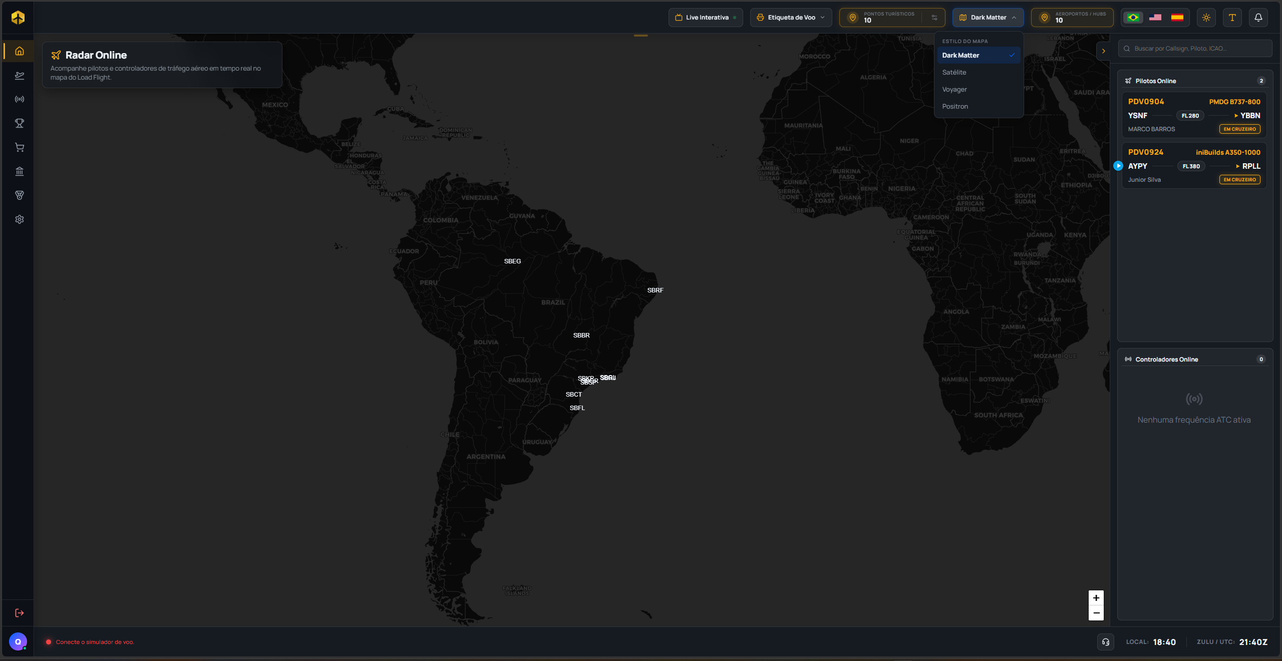 Map style selector open, showing the 4 available themes